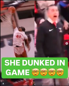 This girls basketball star keeps going viral for her thunderous dunks– in high school! 